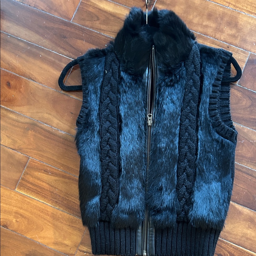 Black Rabbit Fur Vest with Zipper